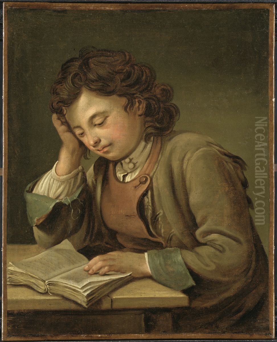 A Boy Reading Oil Painting by Per Krafft the Elder