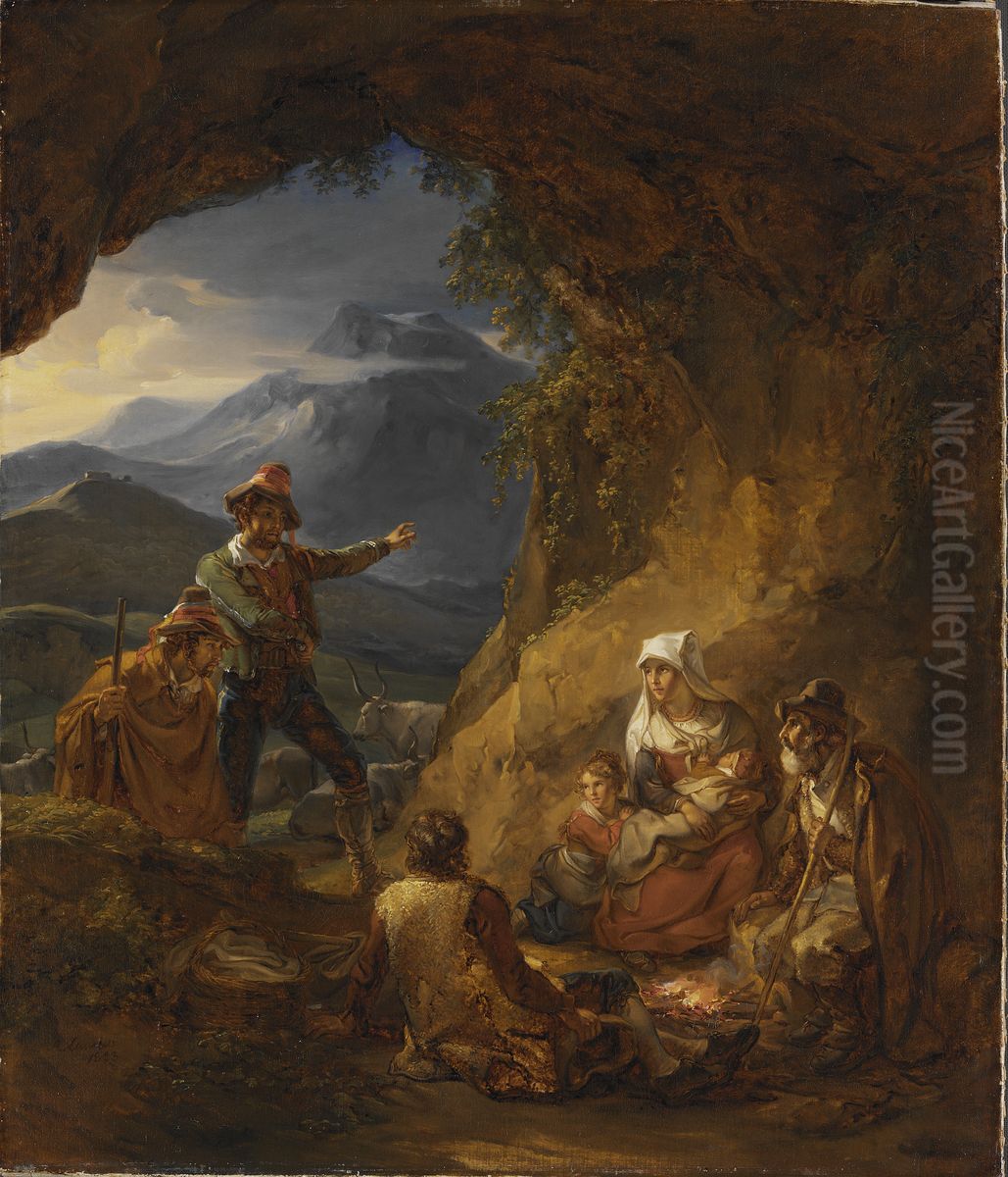 Bandits Entering a Shepherd's Dwelling Oil Painting by Aleksander Laureus