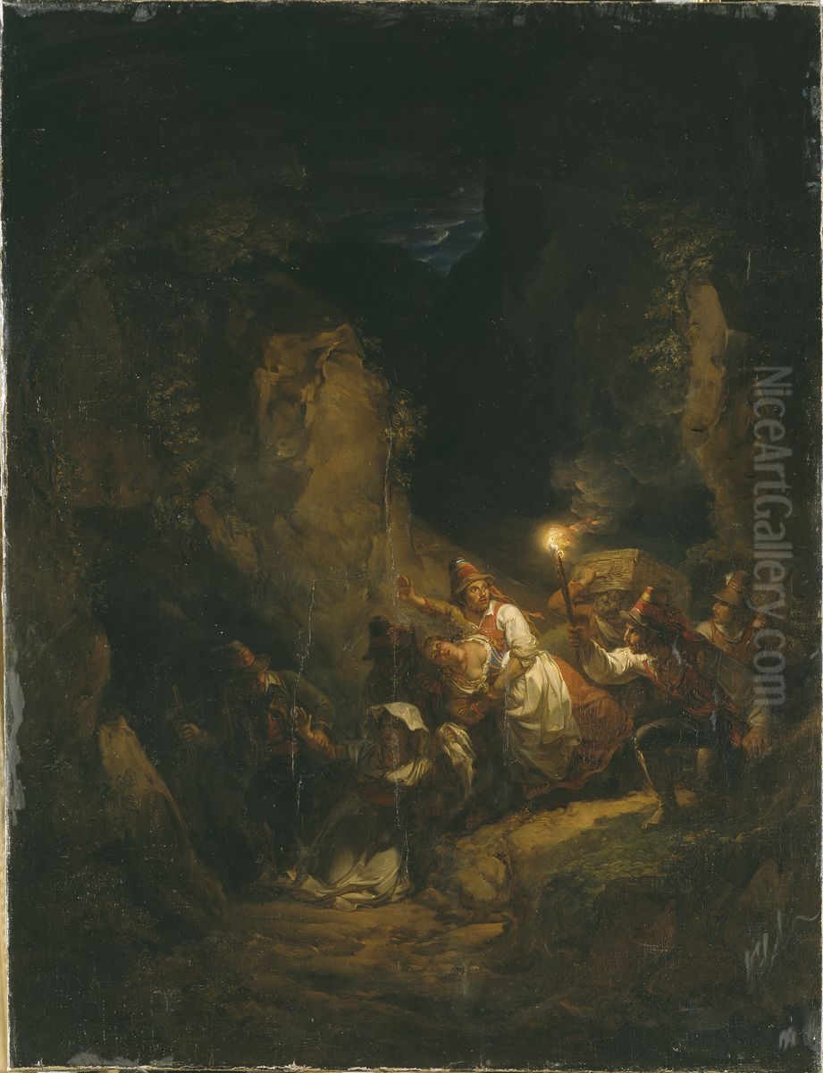 Italian Bandits Abducting Some Women Oil Painting by Aleksander Laureus