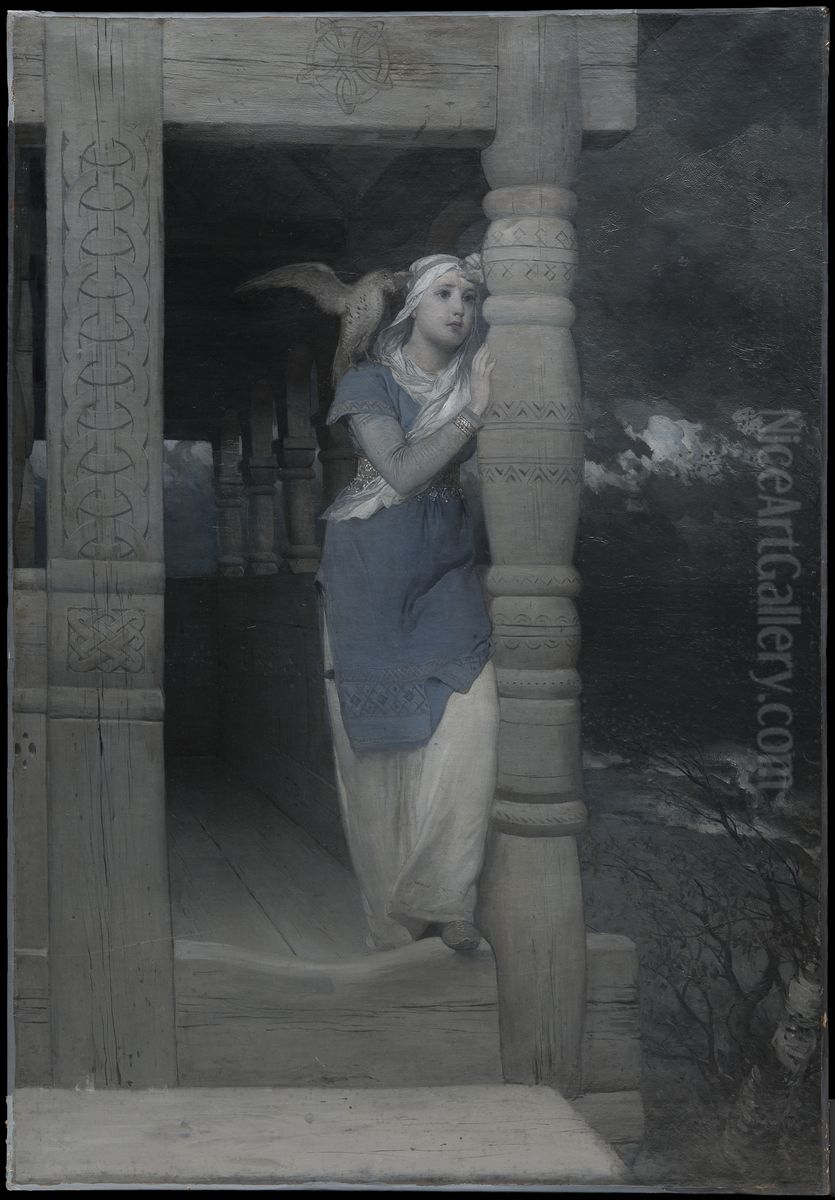 Ingeborgs klagan (ur Frithiofs saga) Oil Painting by August Malmstrom