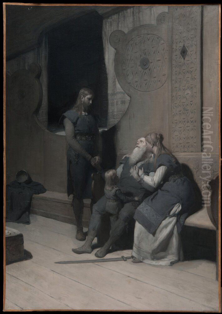 Kung Rings dod (ur Frithiofs saga) Oil Painting by August Malmstrom