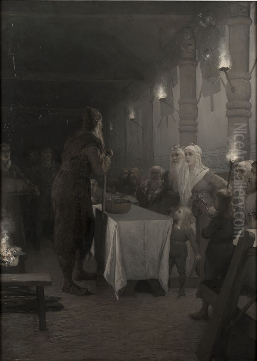 Frithiof kommer till Kung Ring (ur Frithiofs saga) Oil Painting by August Malmstrom