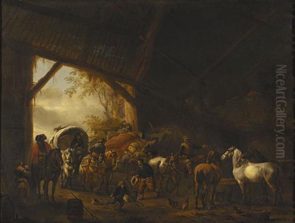 Vagnar i en lada Oil Painting by Philips Wouwerman