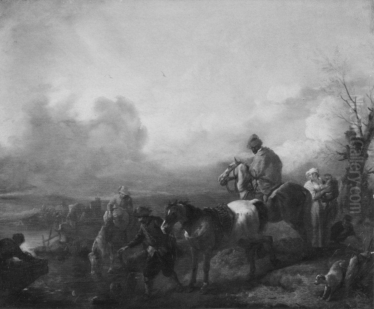 Hastarna vattnas Oil Painting by Philips Wouwerman