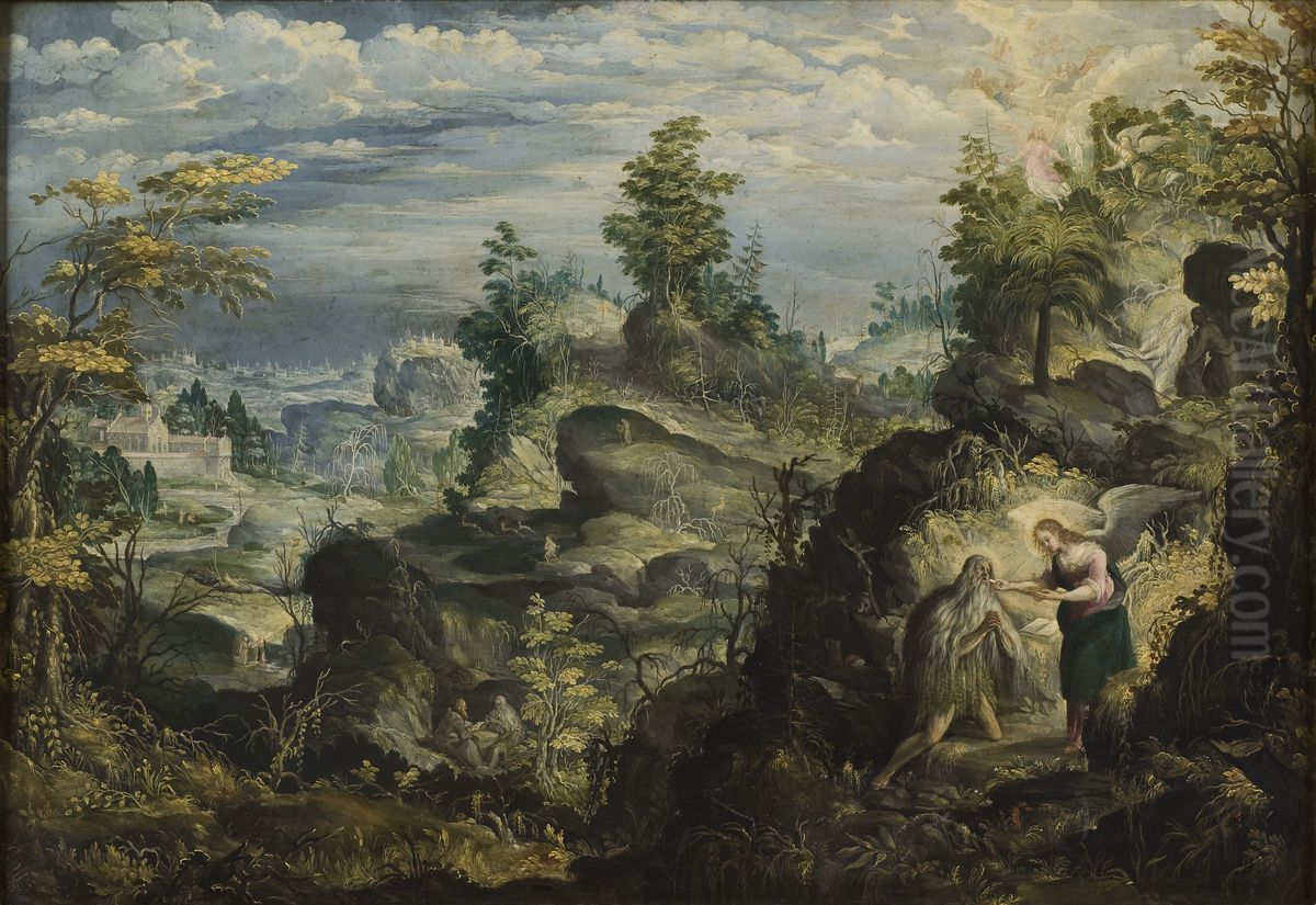 The Hermit Onofrius in the Wilderness Oil Painting by Antonin Stevens
