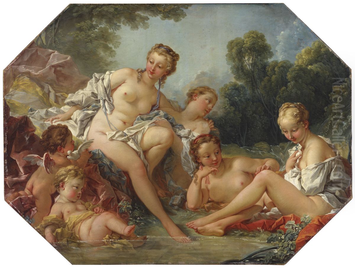 Venus i badet omgiven av nymfer och amoriner Oil Painting by Francois Boucher