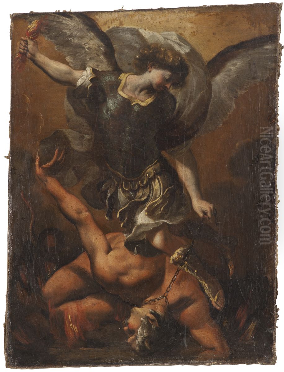 The Archangel Michael Defeating Satan Oil Painting by Cristoforo Roncalli