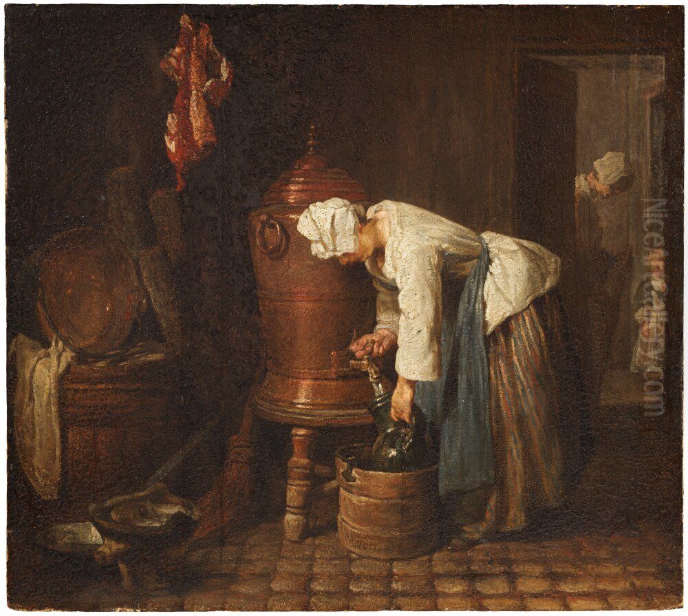Woman Drawing Water from a Water Urn Oil Painting by Jean-Baptiste-Simeon Chardin