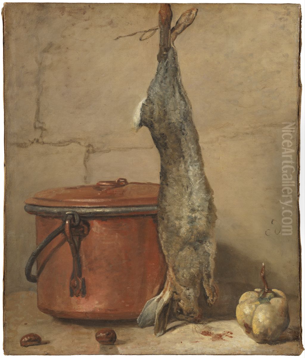 Kanin och kopparkittel Oil Painting by Jean-Baptiste-Simeon Chardin