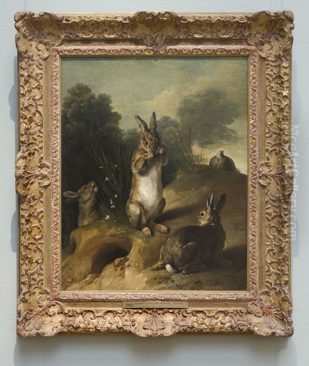 Rabbits Oil Painting by Alexandre-Francois Desportes