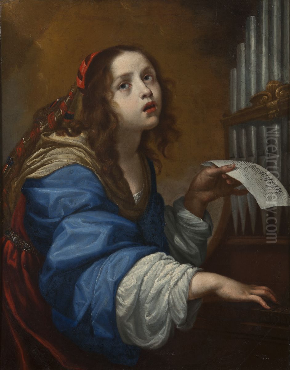St Cecilia Playing the Organ Oil Painting by Onorio Marinari