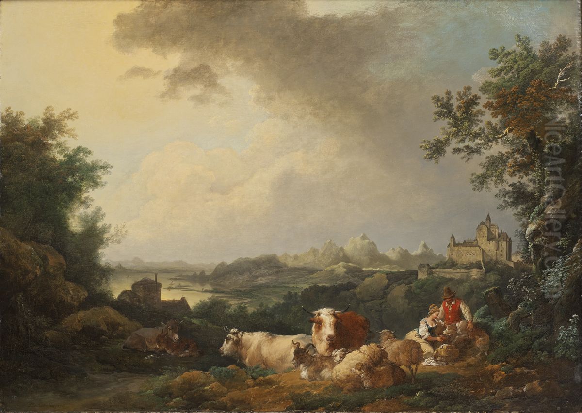 Landskap med vilande boskap Oil Painting by Philip James de Loutherbourg