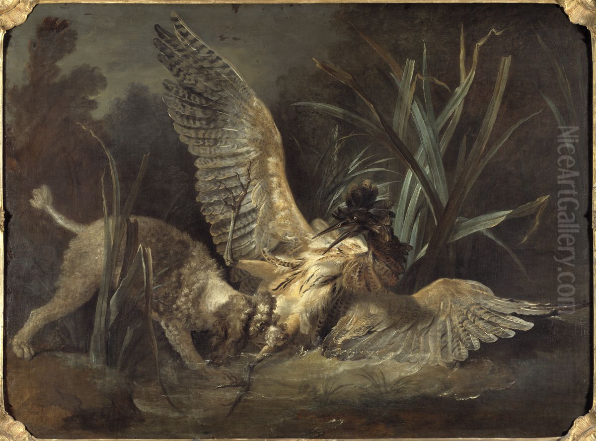 Spaniel Seizing a Bittern Oil Painting by Jean-Baptiste Oudry