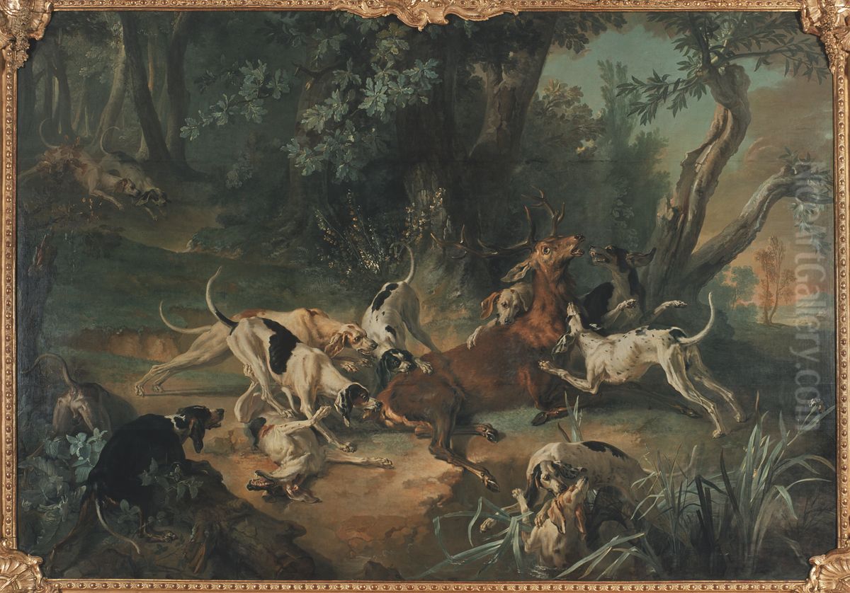 Stag Hunt Oil Painting by Jean-Baptiste Oudry