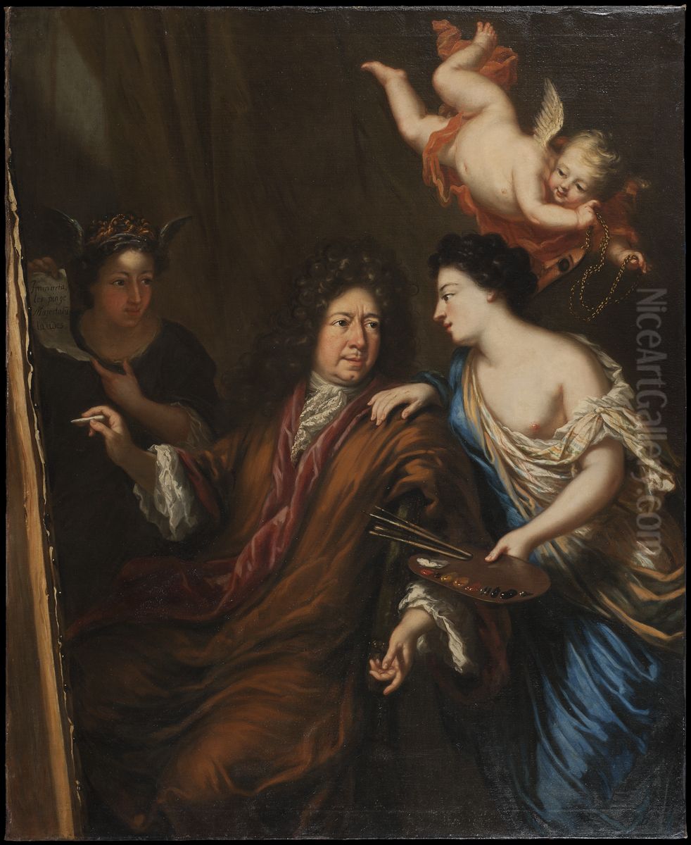 Selfportrait with Allegories Oil Painting by David Klocker Ehrenstrahl