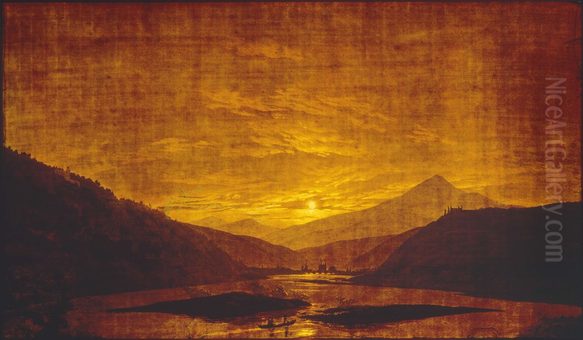 River Landscape at Night Oil Painting by Caspar David Friedrich