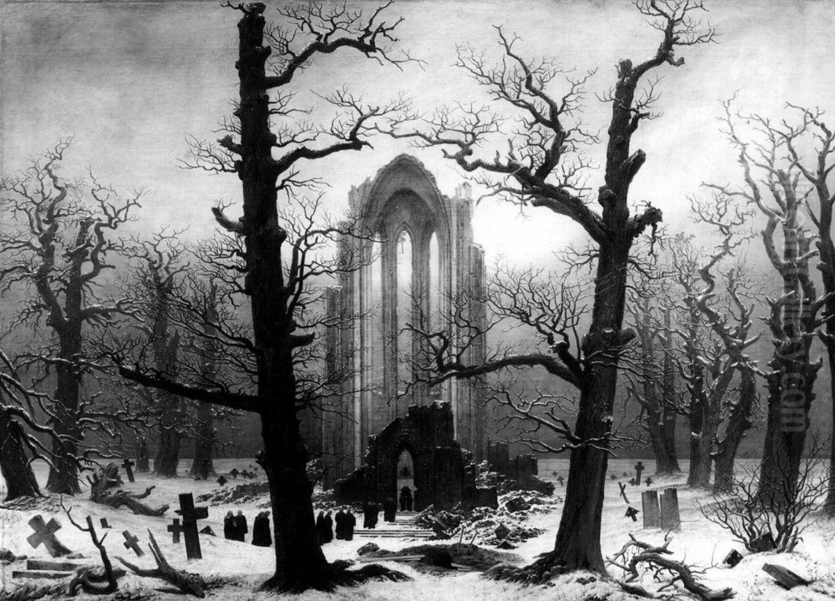 Monastery burial-ground under snow Oil Painting by Caspar David Friedrich