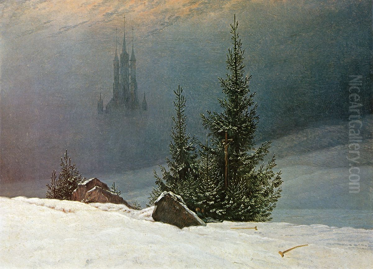 Winterlandschaft mit Kirche Oil Painting by Caspar David Friedrich