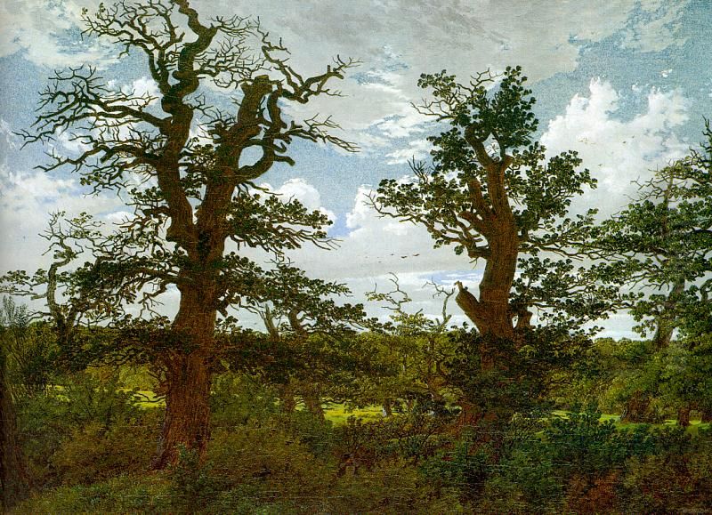 Landscape with Oak Trees and a Hunter Oil Painting by Caspar David Friedrich