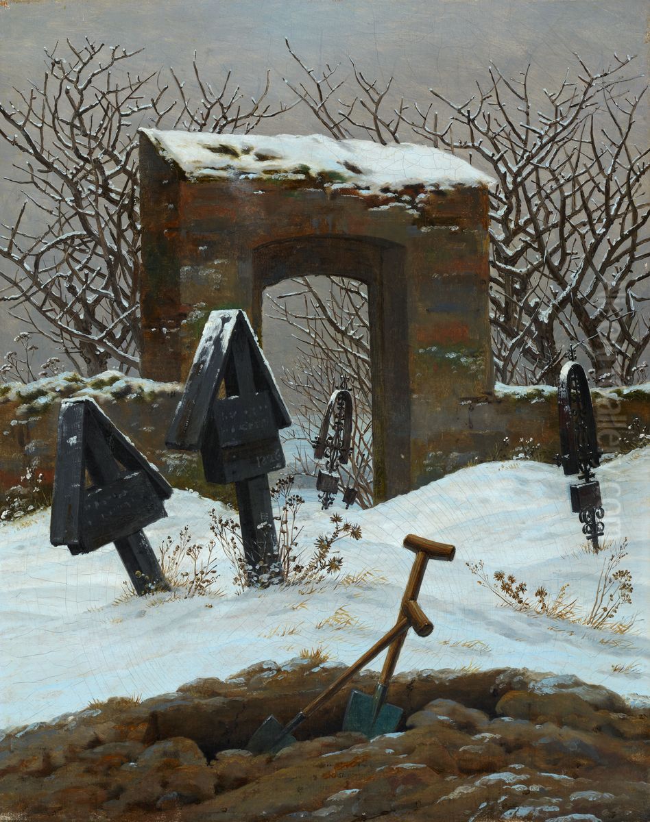 Graveyard under Snow Oil Painting by Caspar David Friedrich