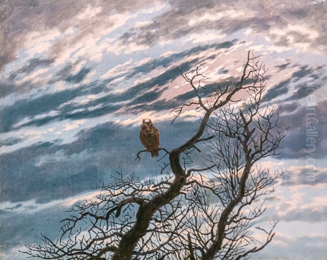 Eule auf schmucklosem Baum / Eule auf einem Baum Oil Painting by Caspar David Friedrich