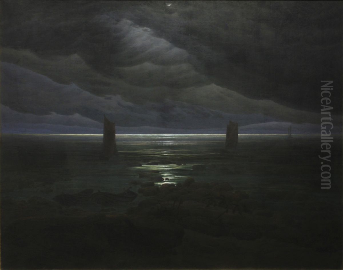Sea Shore in Moonlight Oil Painting by Caspar David Friedrich
