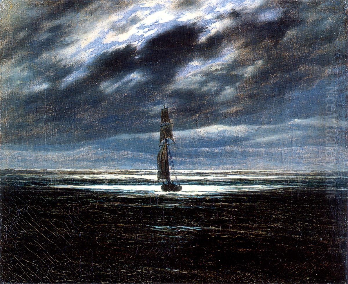 ,Seascape by Moonlight', also known as ,Seapiece by Moonlight' Oil Painting by Caspar David Friedrich