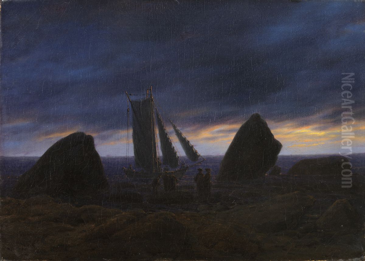 Fischerboot zwischen Findlingen am Ostseestrand Oil Painting by Caspar David Friedrich