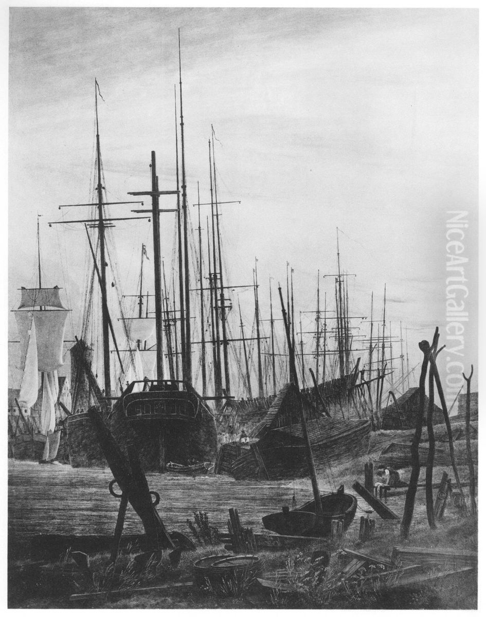 Port of Greifswald Oil Painting by Caspar David Friedrich
