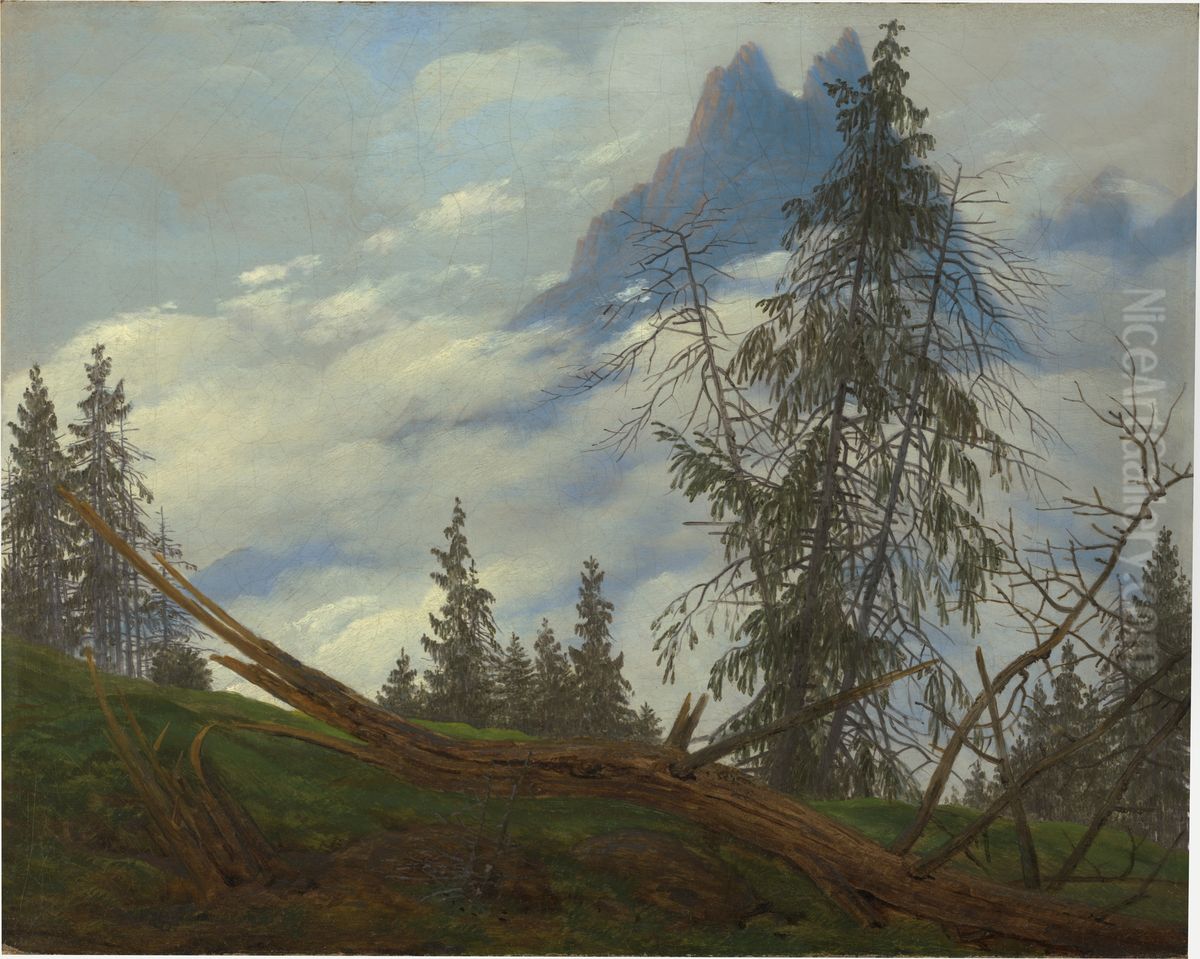 Berggipfel mit ziehenden Wolken Oil Painting by Caspar David Friedrich