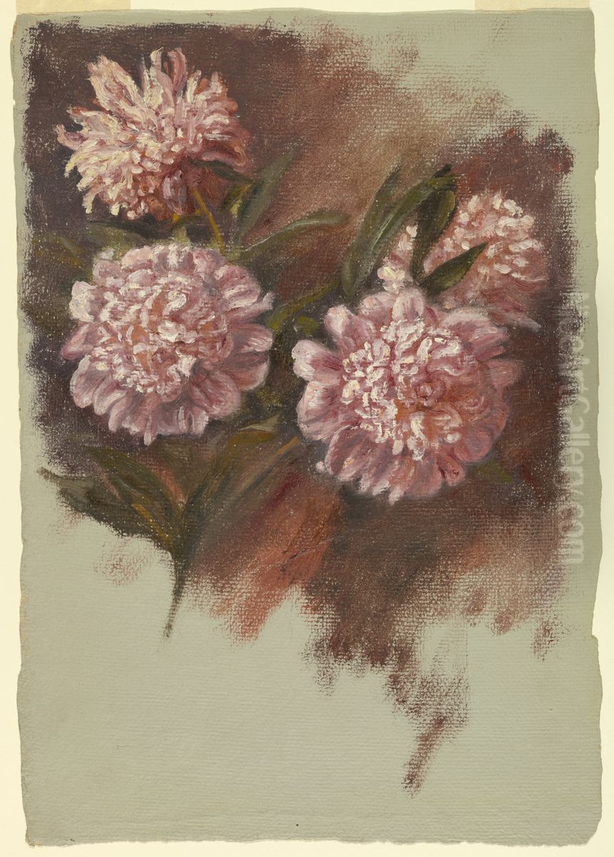 Painting, Red Peonies, 19th-20th century Oil Painting by Samuel Colman