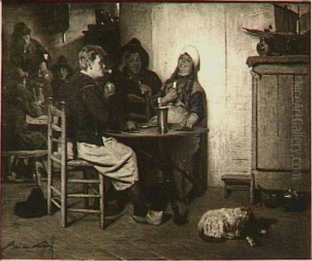 Domino-spelend vissers, genaamd 'Dubbel-blank' Oil Painting by Petrus van der Velden