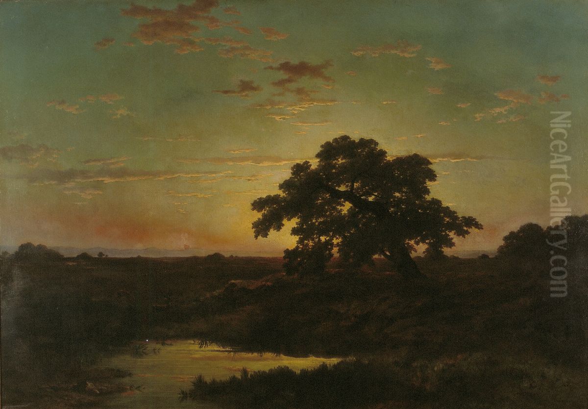 Heath Landscape at Sunset Oil Painting by Louwrens Hanedoes