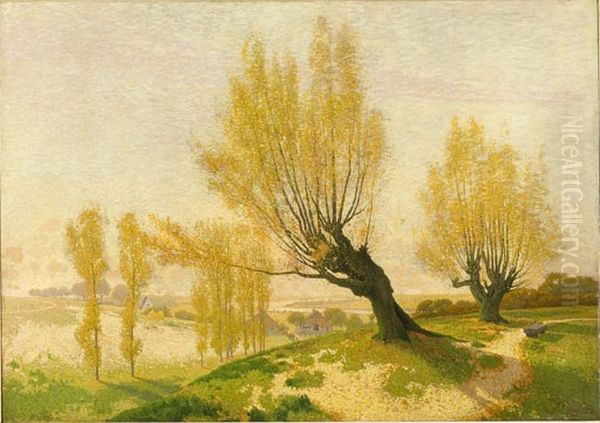 Knotwilgen op een heuvel met uitzicht op een vallei Oil Painting by Derk Wiggers