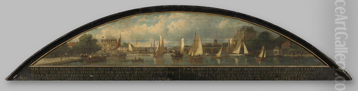 Gezicht op de Hoge Sluis te Amsterdam, vanaf de Amstel Jachthaven Oil Painting by Johan Adolph Rust