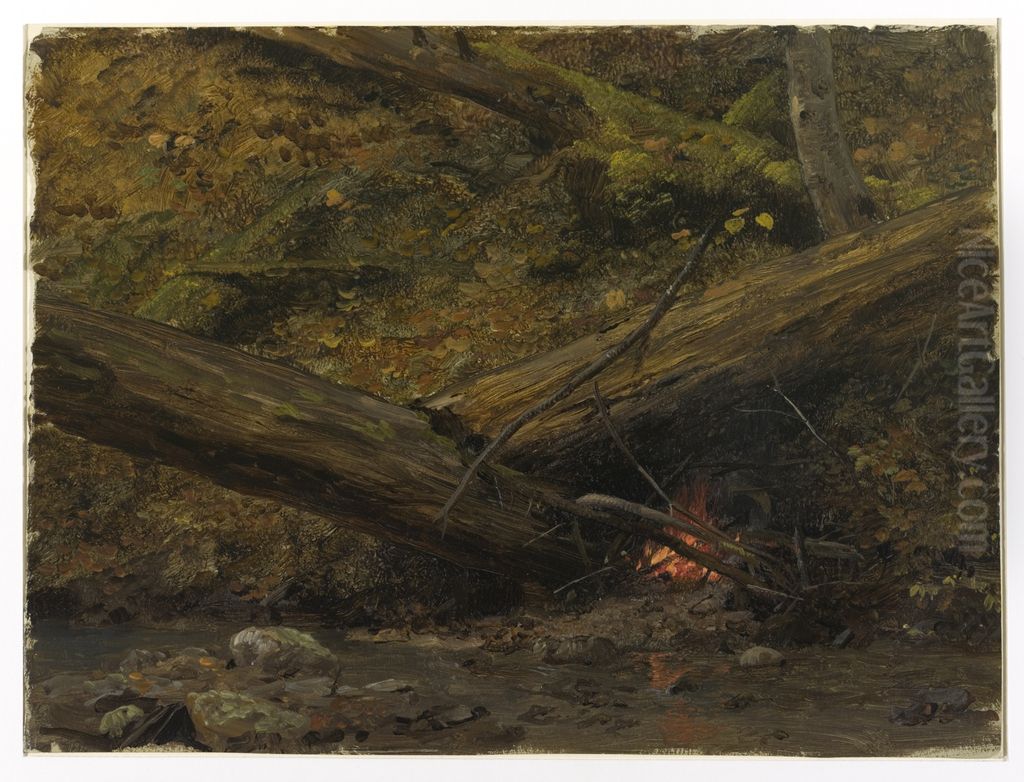Painting. Study. In the Woods Maine. Oil Painting by Frederic Edwin Church