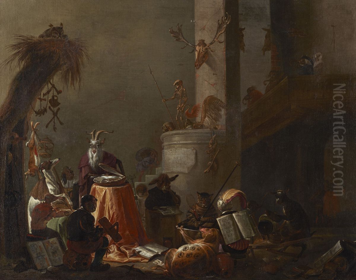 College of Animals Oil Painting by Cornelis Saftleven