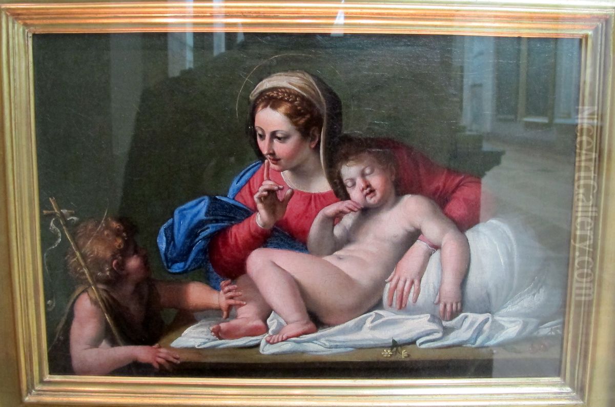 La Vierge et l'Enfant Jesus avec saint Jean, dit aussi Le Silence, ou encore Le Silence du Carrache Oil Painting by Domenico Zampieri (Domenichino)
