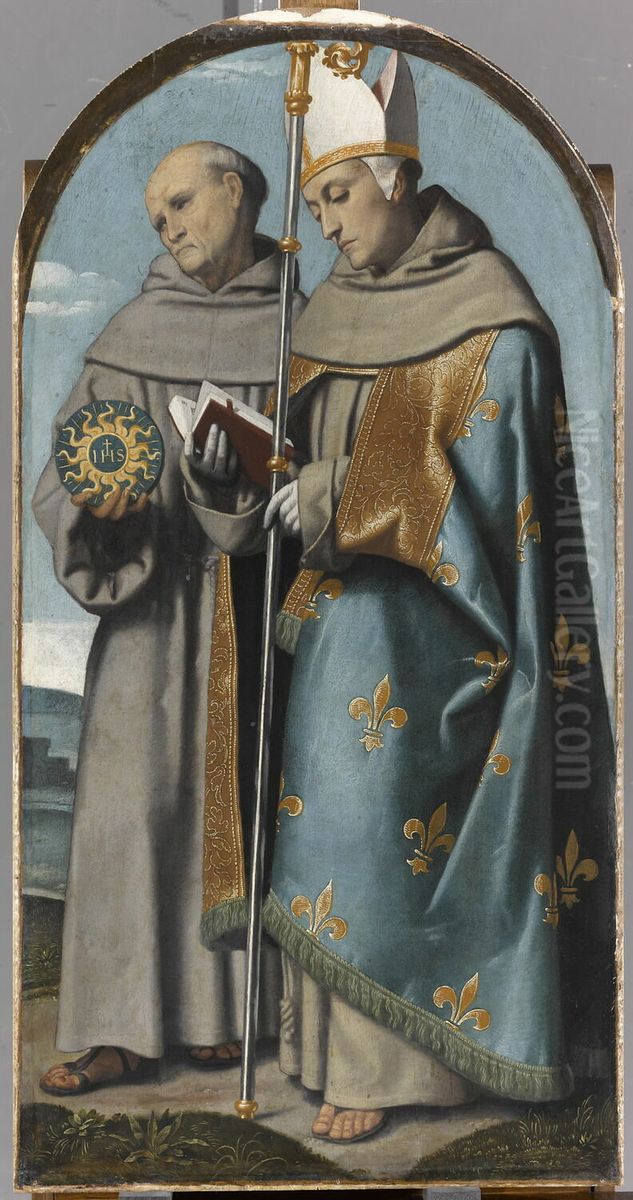 Saint Bernardino of Siena and Saint Louis of Toulouse Oil Painting by Alessandro Bonvicino (Moretto da Brescia)