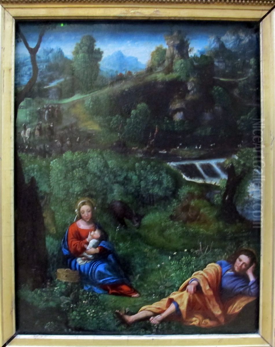 La Nativite dans un paysage Oil Painting by Giovanni Francesco Caroto