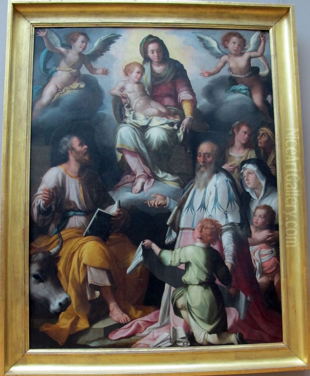 The Virgin Appearing to Saint Luke and Saint Yves Oil Painting by Jacopo da Empoli