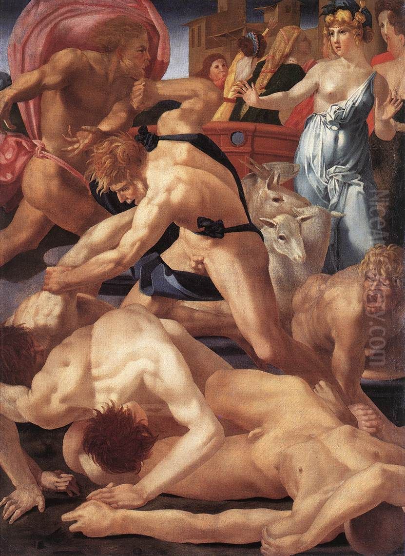 Moses Defending the Daughters of Jethro Oil Painting by Rosso Fiorentino