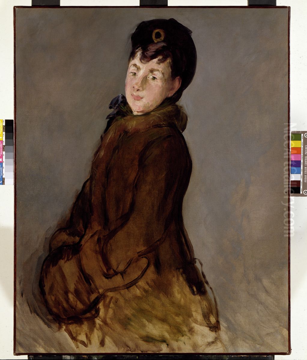 Portrait of Isabelle Lemonnier with a Muff Oil Painting by Edouard Manet