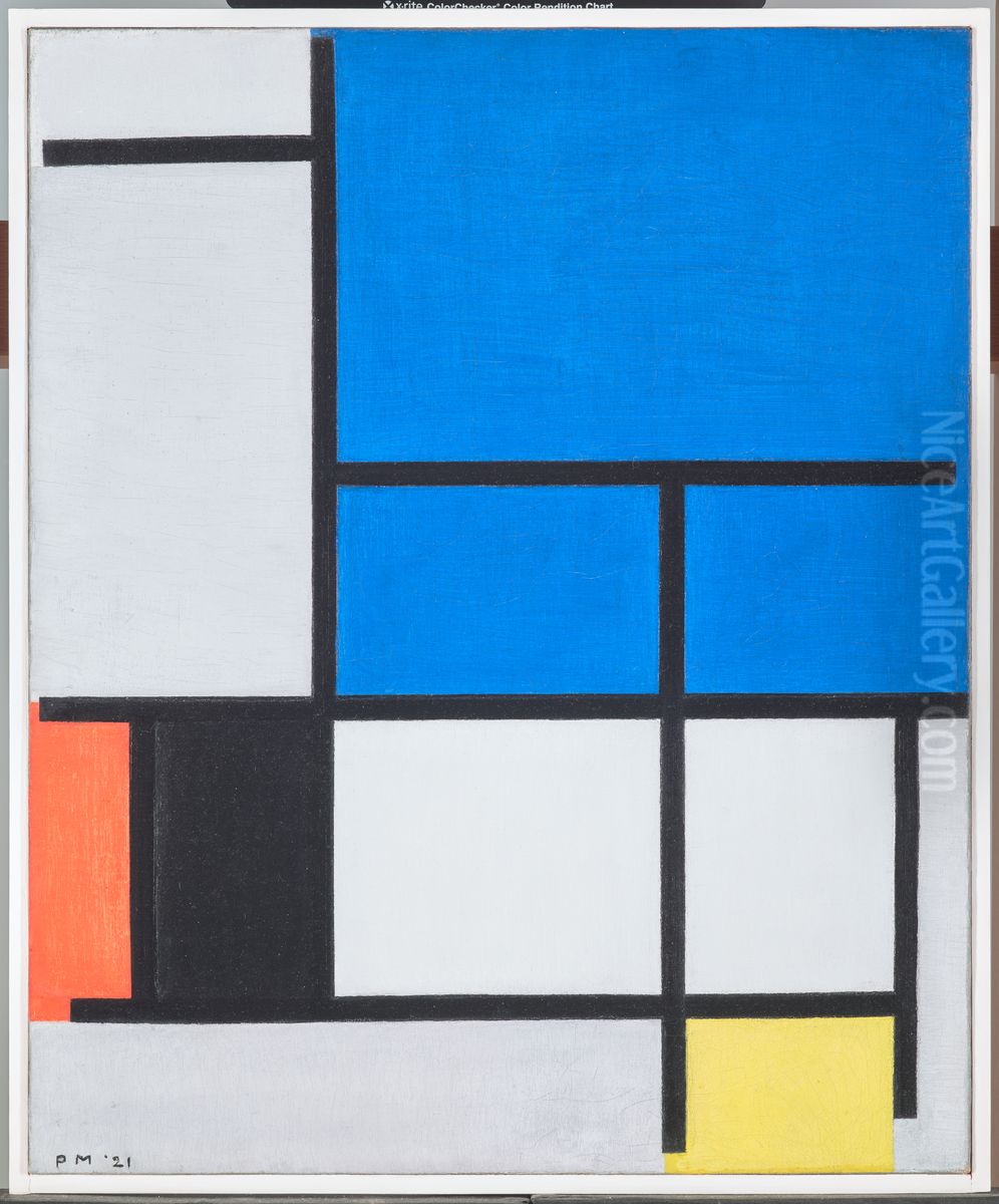 Composition with Large Blue Plane, Red, Black, Yellow, and Gray Oil Painting by Piet Mondrian