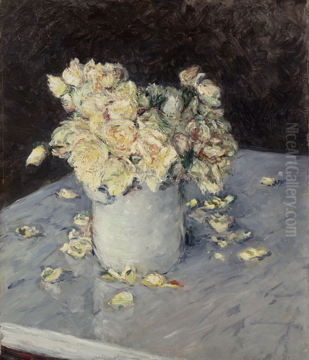 Yellow Roses in a Vase Oil Painting by Gustave Caillebotte
