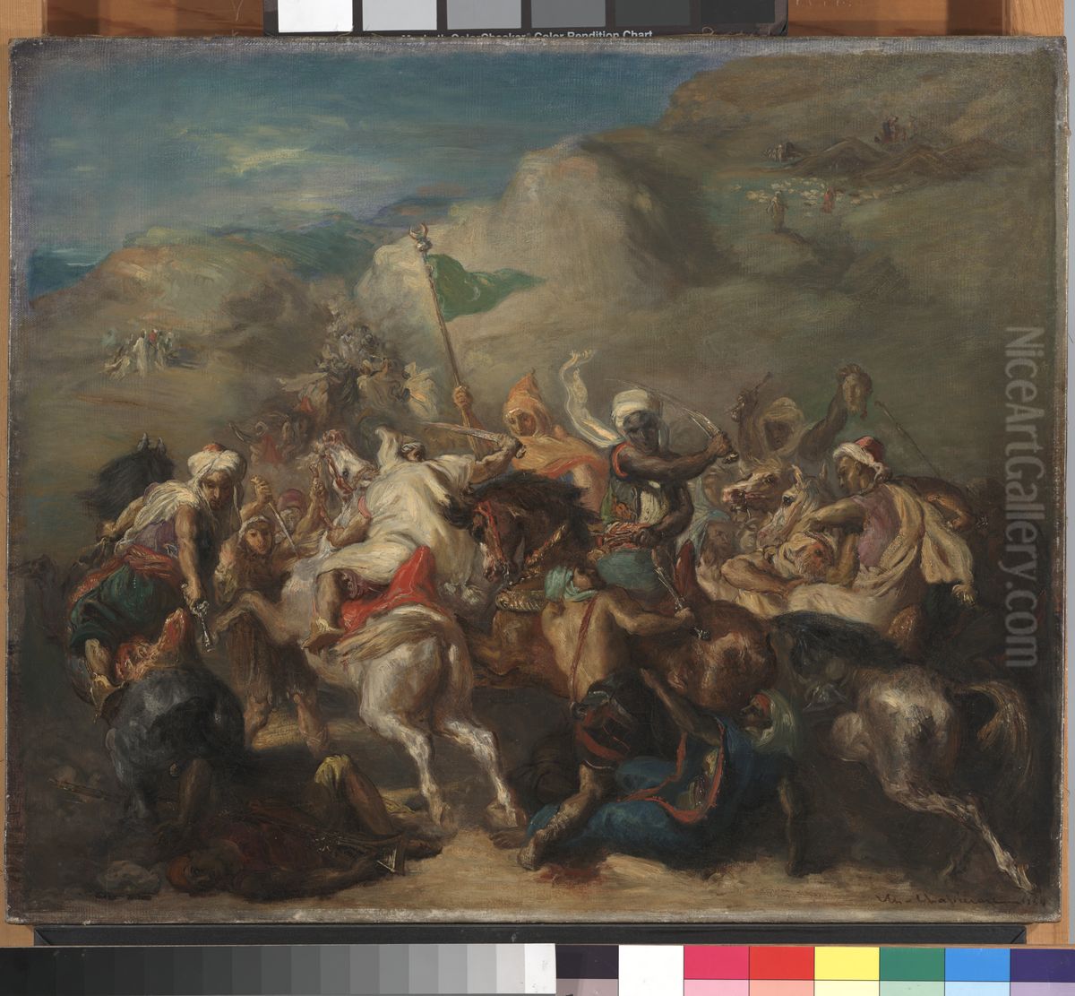 Battle of Arab Horsemen Around a Standard Oil Painting by Theodore Chasseriau