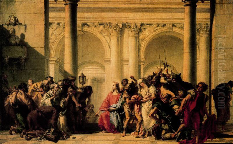Christ with the Woman Taken in Adultery Oil Painting by Giovanni Domenico Tiepolo