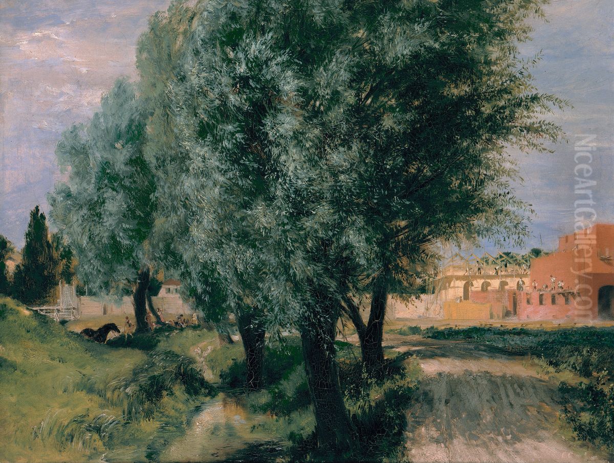 Building Site with Willows Oil Painting by Adolph von Menzel