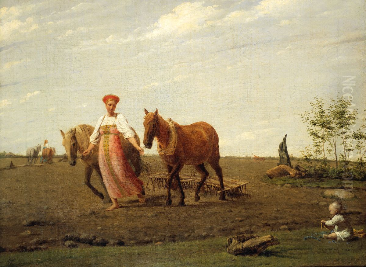 In the ploughed field. Spring Oil Painting by Alexey Venetsianov