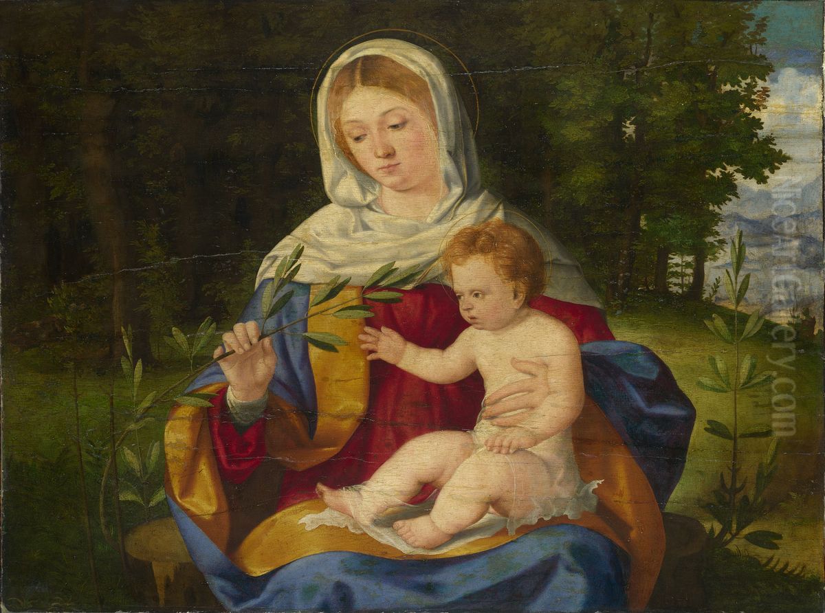 The Virgin and Child with a Shoot of Olive Oil Painting by Andrea Previtali